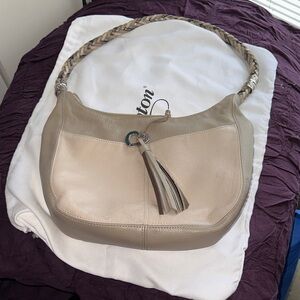 Brighton Beige Leather Hobo Bag with Braided Handle